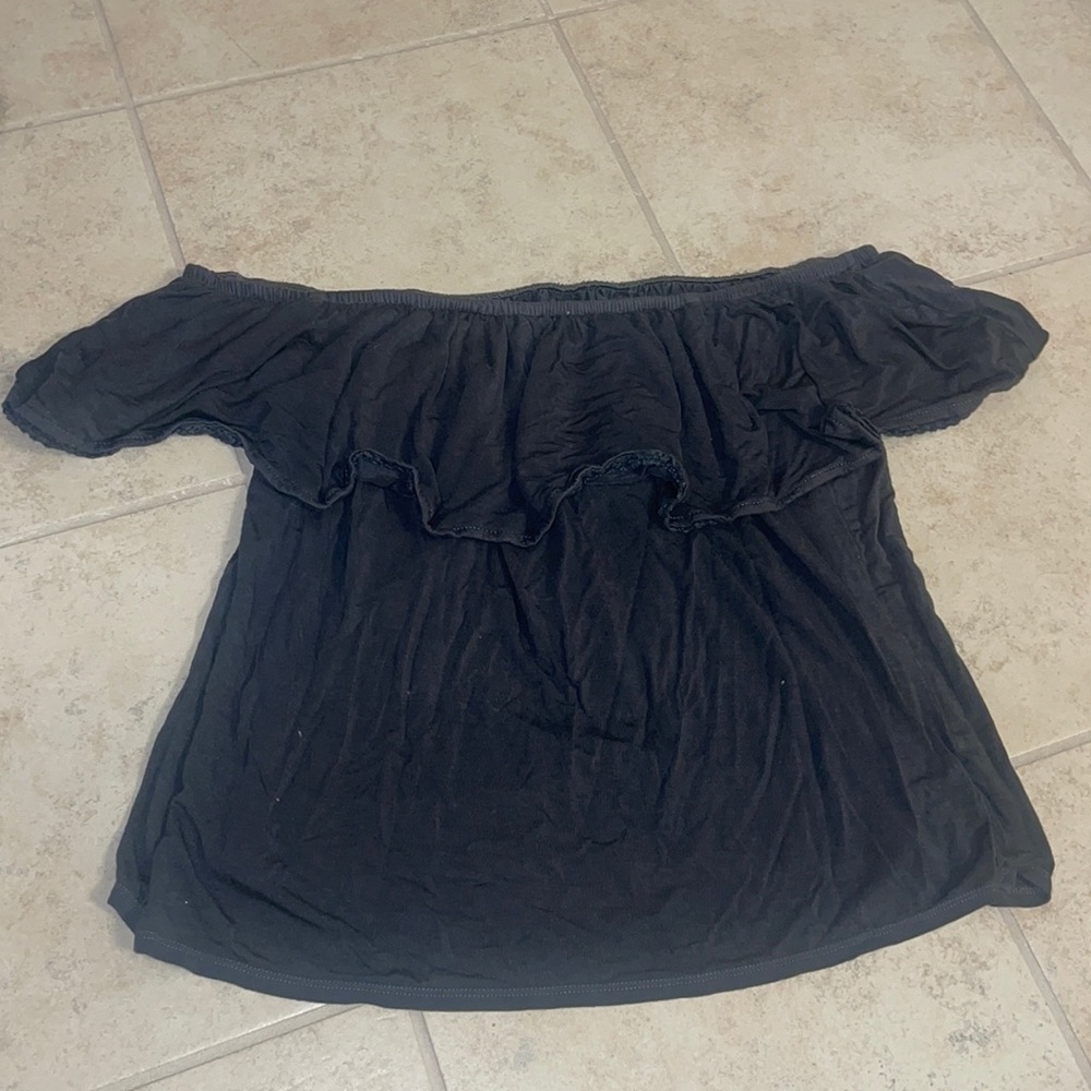 American eagle off the shoulder shirt, dark gray, size medium